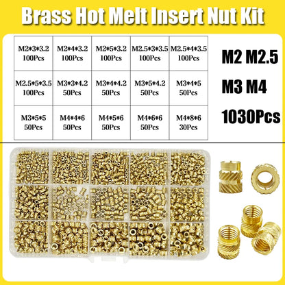 Brass Threaded Insert Nut Kit M2–M8 – Heat Set Knurled Copper Nuts for 3D Printing & Plastic Injection
