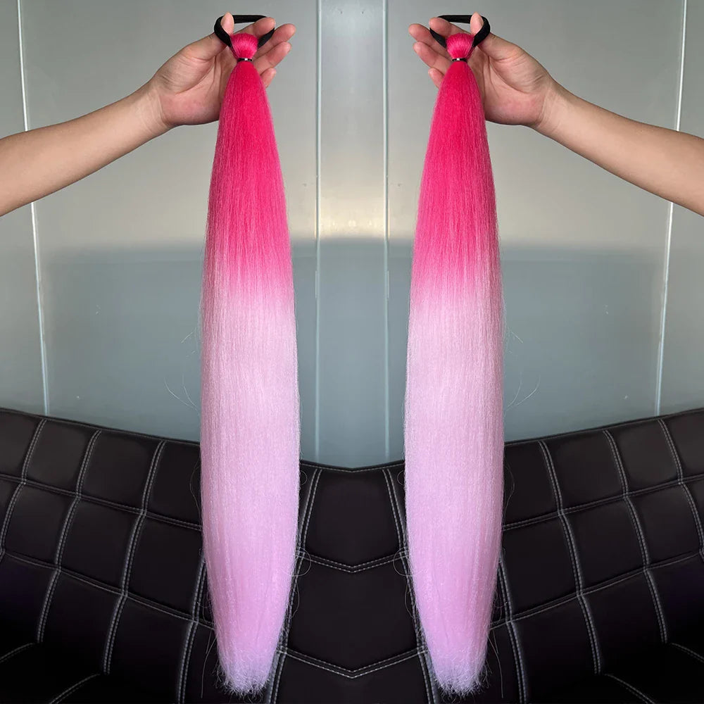2PCS Synthetic Straight Ponytail Hair Extensions – Colorful Braiding with Elastic Hair Tie for Women