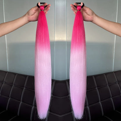 2PCS Synthetic Straight Ponytail Hair Extensions – Colorful Braiding with Elastic Hair Tie for Women