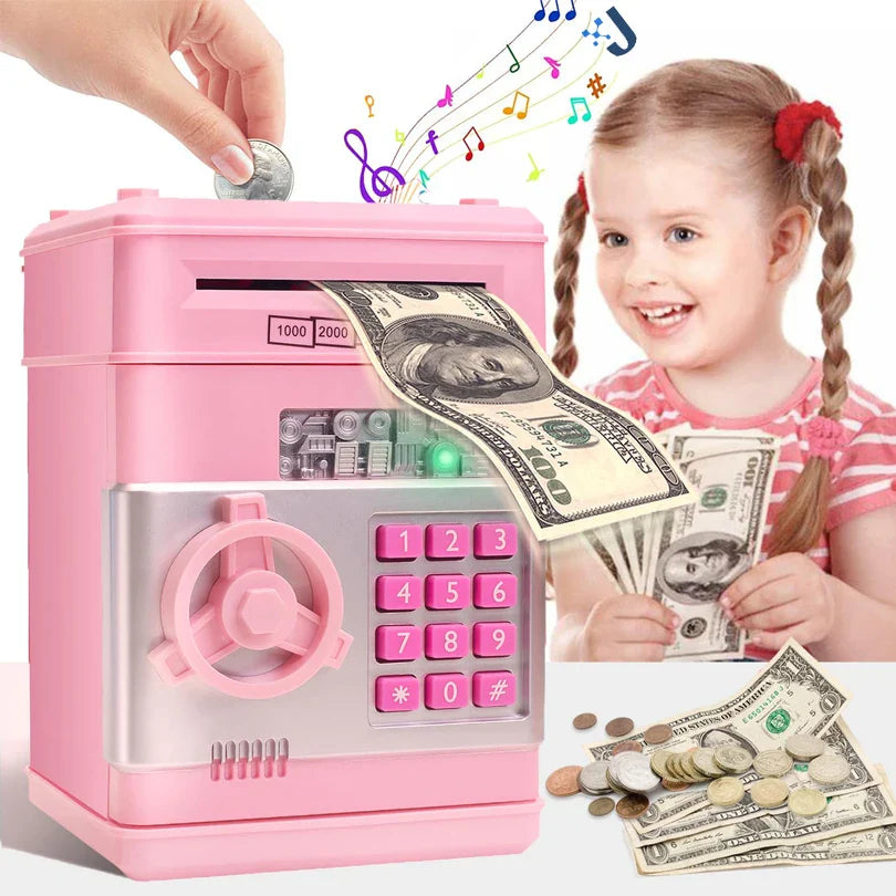 Kids Electronic Password Piggy Bank – Mini Safe Money Box with Code Lock & Auto Cash Slot