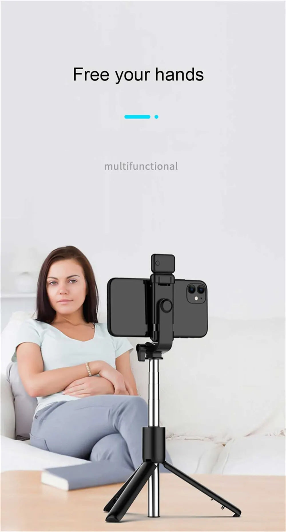 Portable Bluetooth Selfie Stick Tripod with Remote Shutter & Fill Light – Extendable Wireless Phone Stand
