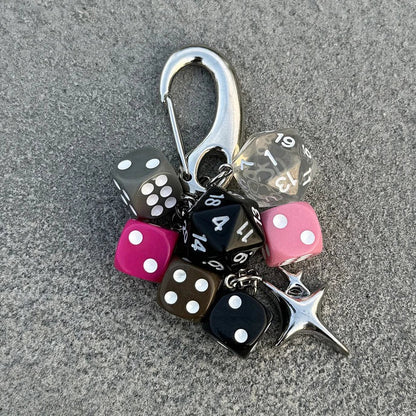 Hip-Hop Black Dice Keychain – Y2K Pink Lucky Dice & Starburst Pendant Bag Charm Punk Accessory