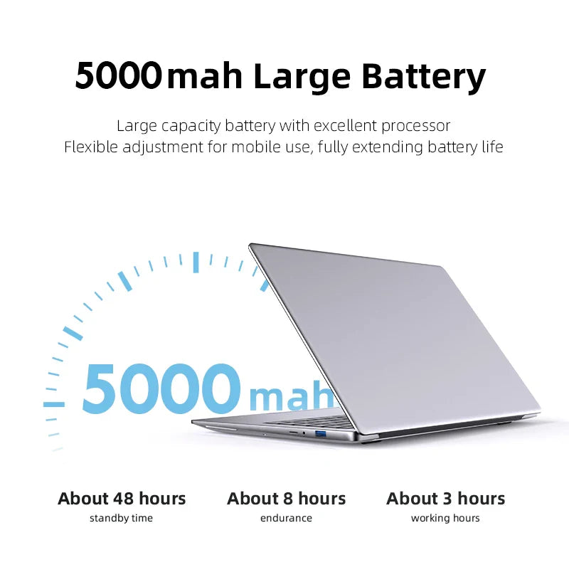 14.1" Ultra Slim Laptop – Intel Atom A3950, 12GB RAM, 1–2TB SSD, Windows 11 Pro, 1080P HD Notebook for Office & Study