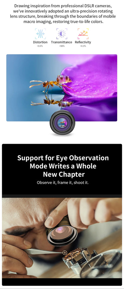 APEXEL 10-20X Zoom HD Macro Lens – Micro Phone Camera Lens for iPhone, Samsung & All Smartphones Eye Macro Photography