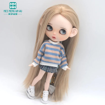 Blythe Doll Clothes – Fashion Tops, Black & White Shirts with Jeans & Plaid Pants for Azone OB22/OB24 Dolls