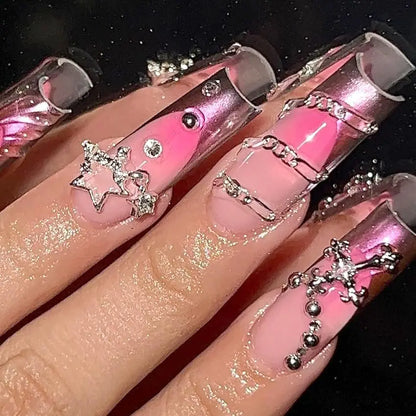110PC Silver Star Nail Charms – Planet & Cross Alloy Nail Art Decorations