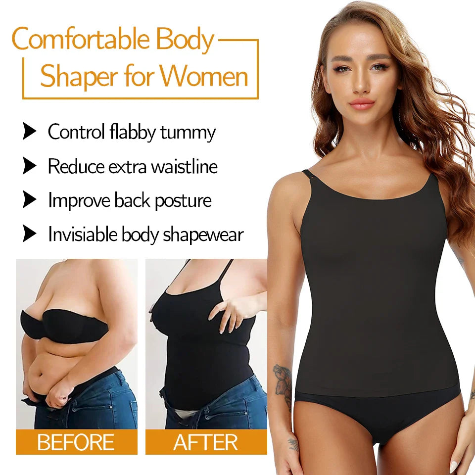 Women’s Tummy Control Shapewear - Smooth Body Shaping Camisole Tank Tops, Plus Size Slimming Seamless Compression Shaper