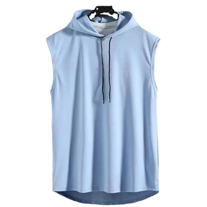 Ice Silk Summer Muscle Hoodie Vest | Sleeveless Bodybuilding Gym Workout Fitness Shirt | High-Quality Hip Hop Sweatshirt Top