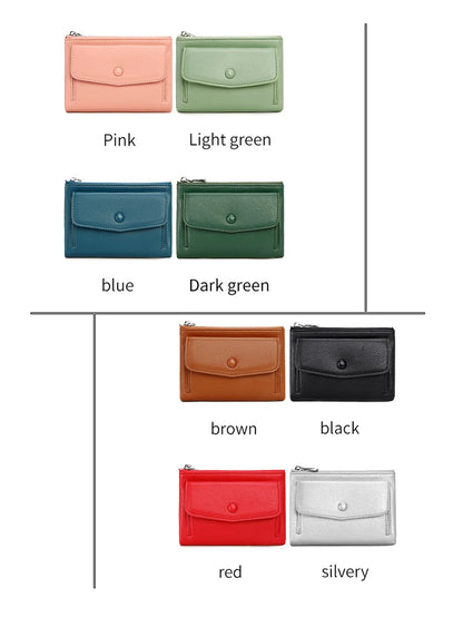 Women’s PU Leather Short Double Zipper Wallet – Simple Solid Color, Large Capacity Credit Card Holder with Coin Pocket