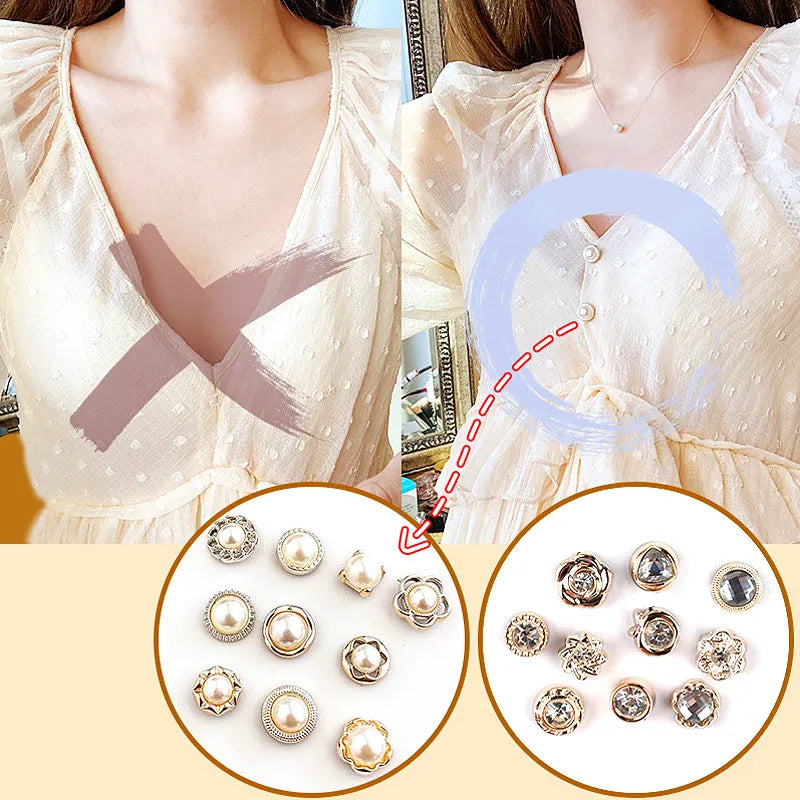 10Pcs Button Brooch Neckline Decorative Pins: Collar Buckle for Fixing Clothes - Invisible Anti-Light Artifact