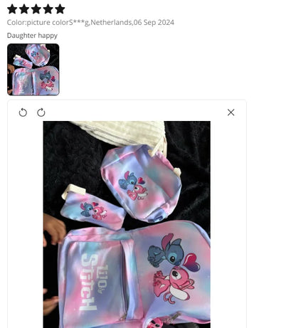 3Pcs Lilo & Stitch School Backpack Set – Colorful Cartoon Bookbag with Lunch Bag for Kids & Teens
