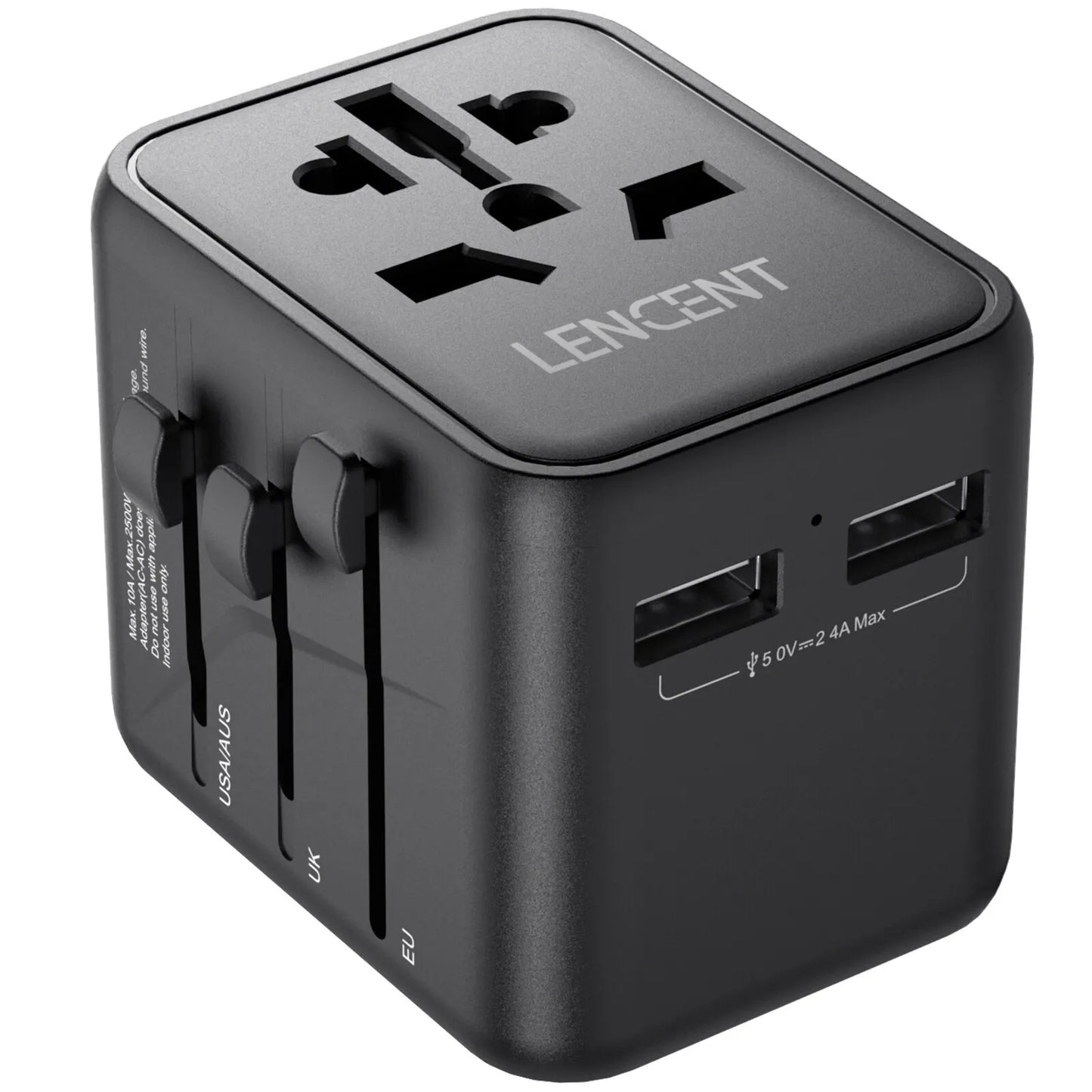 LENCENT International Travel Adapter – All-in-One Charger with 2 USB Ports, EU/UK/USA/AUS Plugs for Worldwide Travel