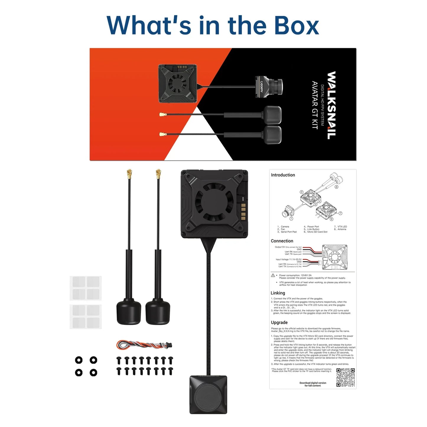 Caddx Walksnail Avatar GT FPV Kit — 1080P 100fps Dual Antenna Night Vision Drone with Starvis II Sensor, Max 2W VTX, Long Range