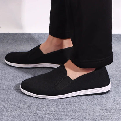 Men’s Old Cloth Slip-On Shoes – Breathable Black Canvas Casual & Driving Work Shoes