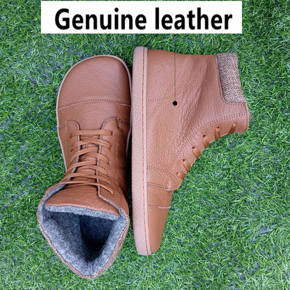 Barefoot Genuine Leather Boots with Wool Lining – Zero Drop, Wide Toe Box for Men & Women