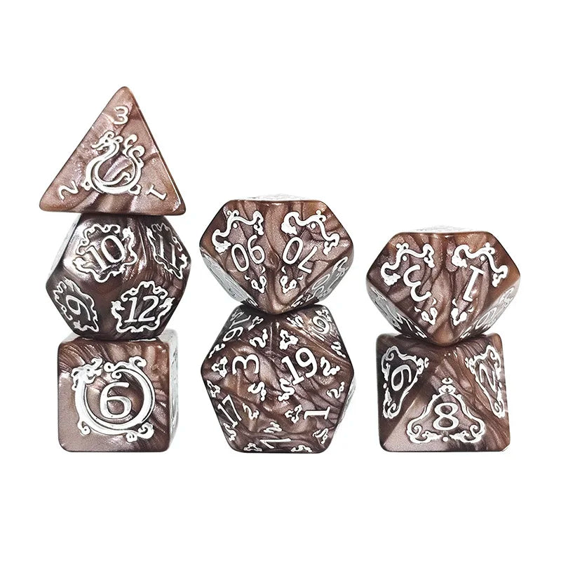 DND 7-Piece Dragon Pattern Polyhedral Dice Set – Role-Playing D&D TRPG Board Game Accessories