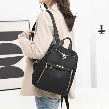 Simple Black Large Capacity Backpack - Women’s Travel Bag, Solid Harajuku Schoolbag, Unisex Oxford Backpack