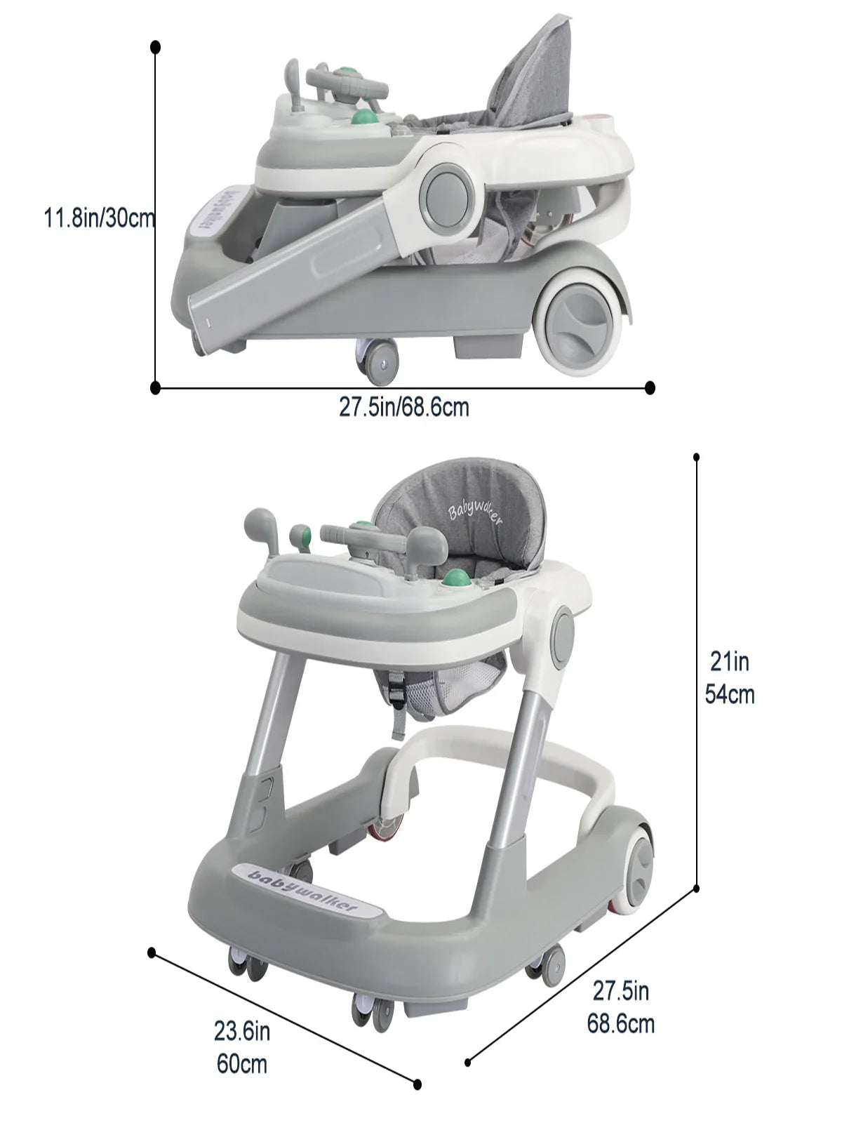 UBRAVOO 2-in-1 Push Walker for Infants & Toddlers – Foldable with Detachable Feeding and Music Trays