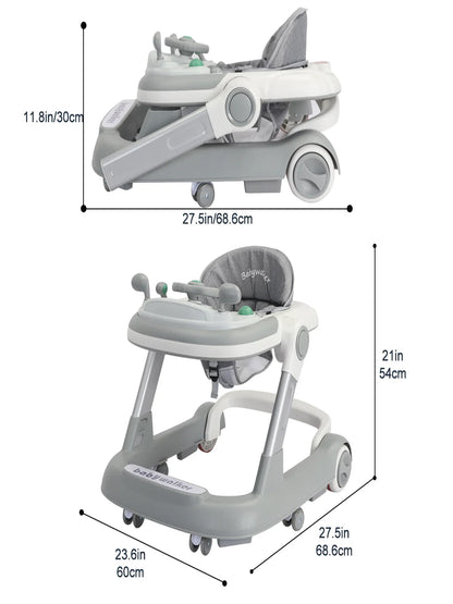 UBRAVOO 2-in-1 Push Walker for Infants & Toddlers – Foldable with Detachable Feeding and Music Trays