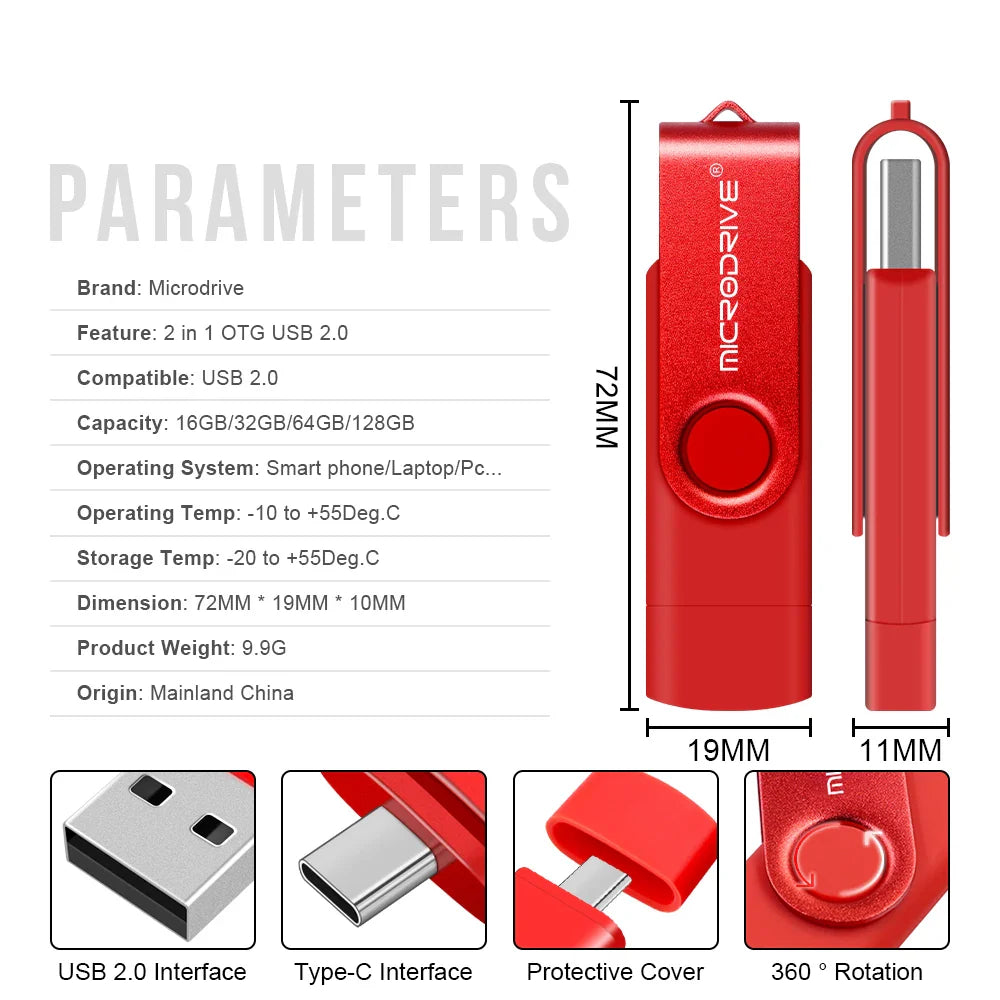 2-in-1 Metal OTG USB Flash Drive – Type-C & USB Memory Stick (4GB to 128GB) for Phones & PCs