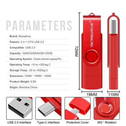 2-in-1 Metal OTG USB Flash Drive – Type-C & USB Memory Stick (4GB to 128GB) for Phones & PCs