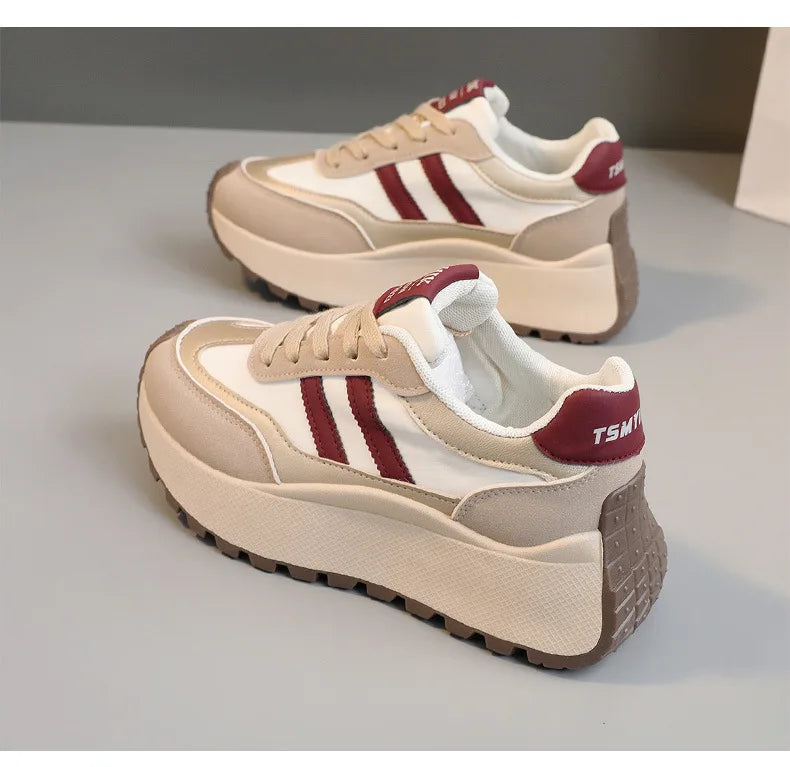 Spring Thick Bottom Women's Shoes – 2024 Summer Casual Patchwork Leather Sneakers, Vulcanized Casual Shoes for Ladies (Chaussure Femme)