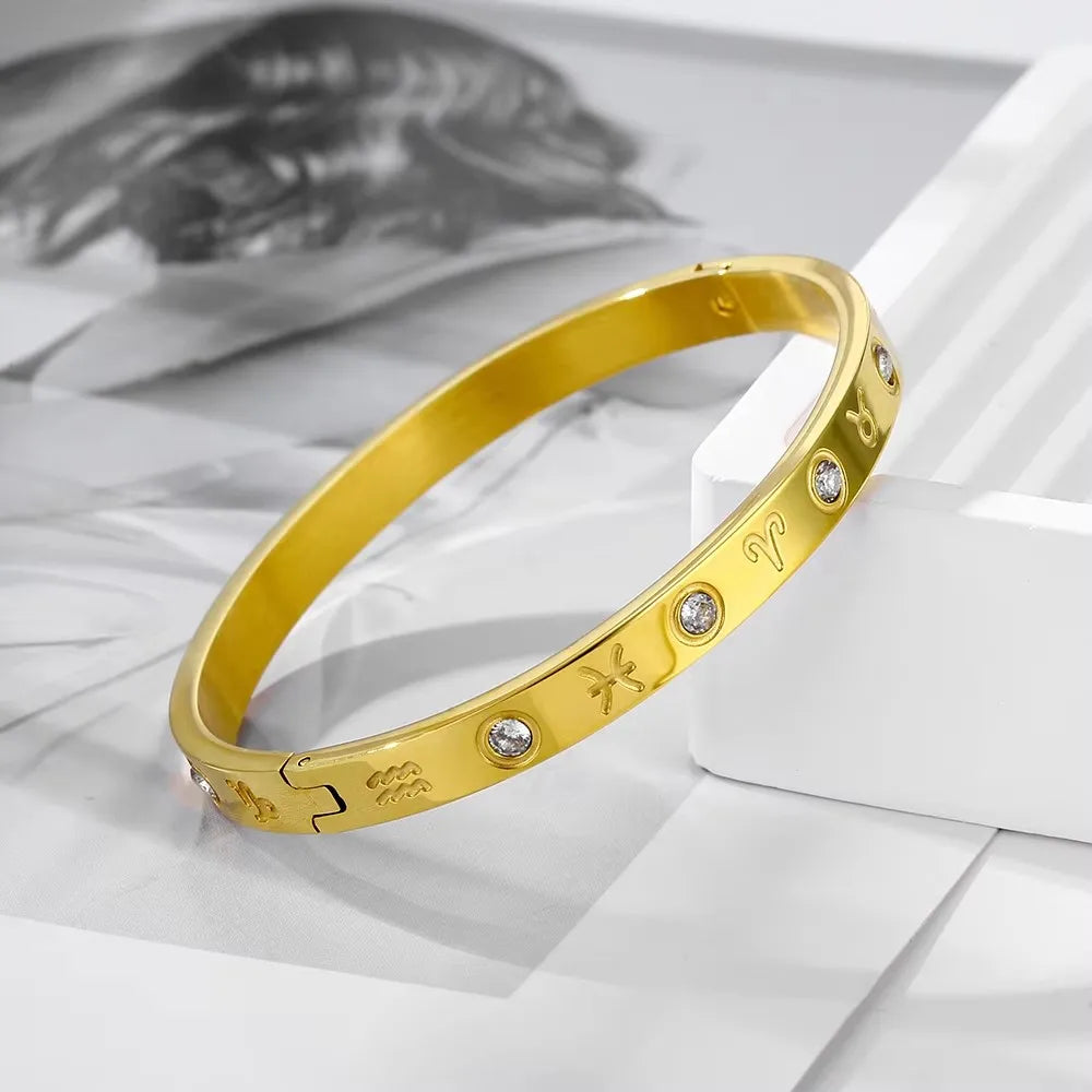 Stainless Steel Cuff Bracelet — Crystal Charm Bangle for Women, Fashion Jewelry
