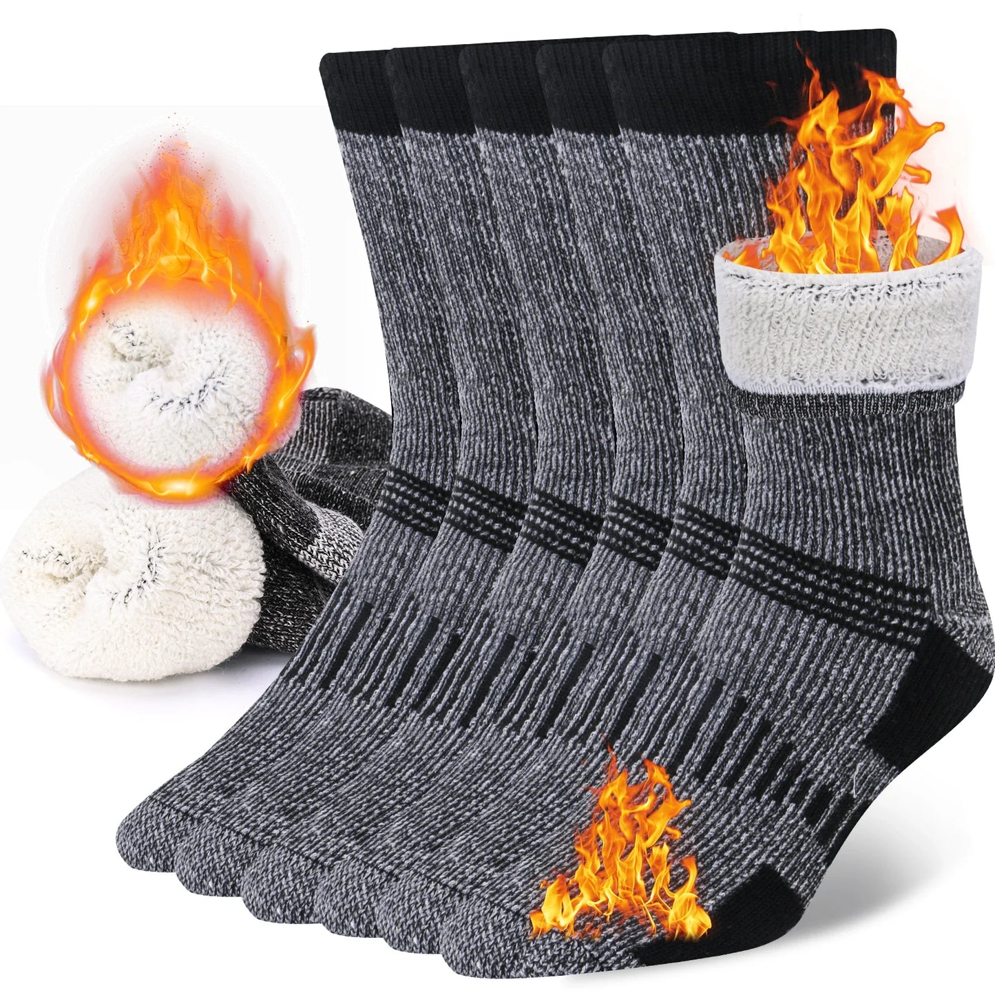 3 Pairs Merino Wool Crew Socks | Thermal Warmth for Men & Women, Ideal for Winter Work, Hiking, Running & Outdoor Sports