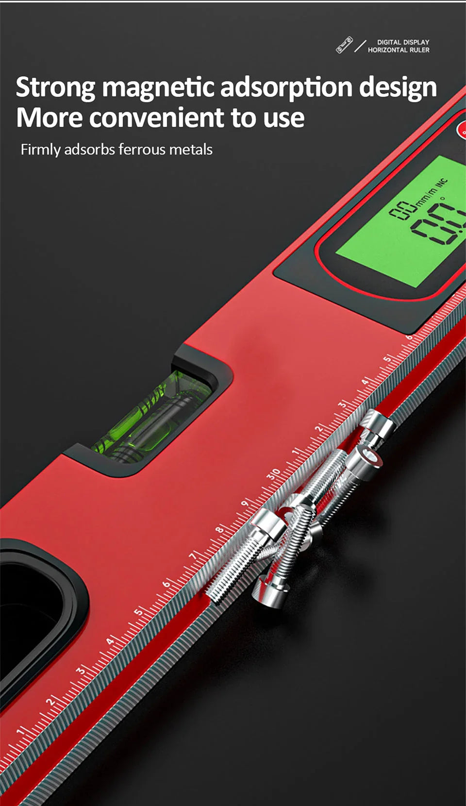 30/40/50cm Digital Display Magnetic Angle Level — Aluminum Alloy Protractor Inclinometer Ruler 90° Measurement Tool