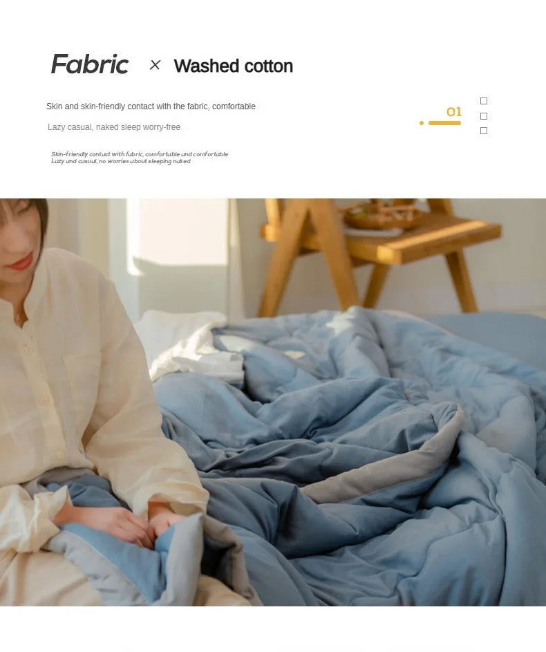 2024 Japanese Cotton-Polyester Summer Quilt – Lightweight, Washable, Skin-Friendly Solid Color Quilt