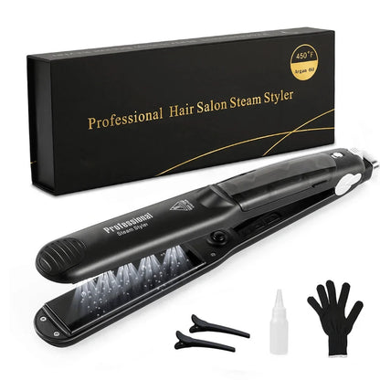 Professional Steam Hair Straightener – Ceramic Vapor Flat Iron, 450℉ Heat & Argan Oil Treatment Hair Care Tool