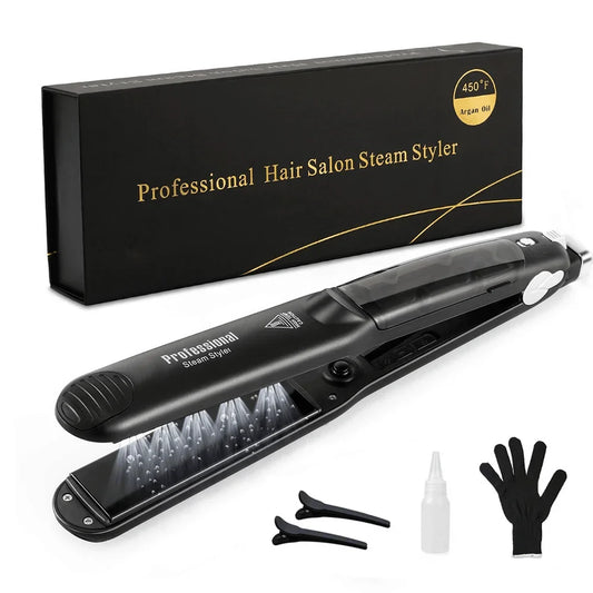 Professional Steam Hair Straightener – Ceramic Vapor Flat Iron, 450℉ Heat with Argan Oil Treatment for Hair Care
