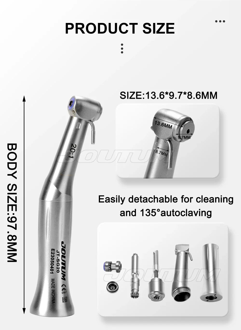 Dental 20:1 Implant Contra Angle Handpiece – Slow Speed for E-Type Micromotor, Compatible with Dental Implants