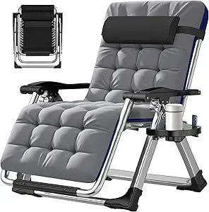 Set of 2 Zero Gravity Outdoor Lounge Chairs – Reclining Patio Sun Loungers with Cushion, Headrest & Cup Holder