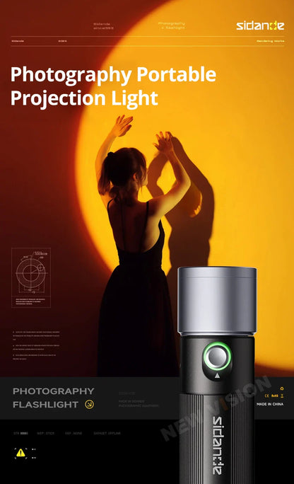 SIDANDE 10W Flashlight with Four Color Projection - 8400mAh Rechargeable Battery, 4 Hours Full-Power Output