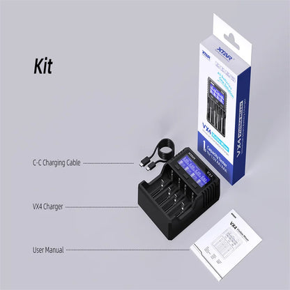 XTAR VX4 20W Fast Battery Charger with LED Display – 18650, AAA/AA, Li-ion, NiMH, LiFePO4 Charger & Capacity Tester