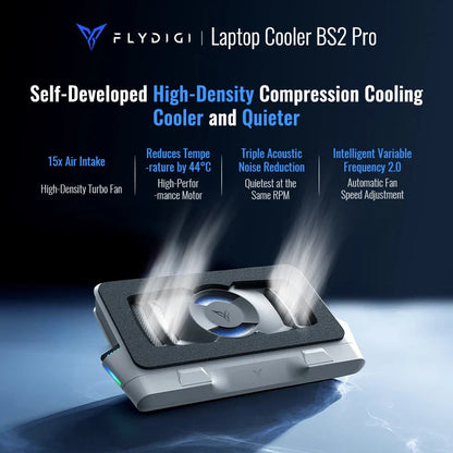 Flydigi BS2 Pro Laptop Cooler – Dual Fan Intelligent Overclocking Stand with Noise Reduction & Variable Frequency, NEW