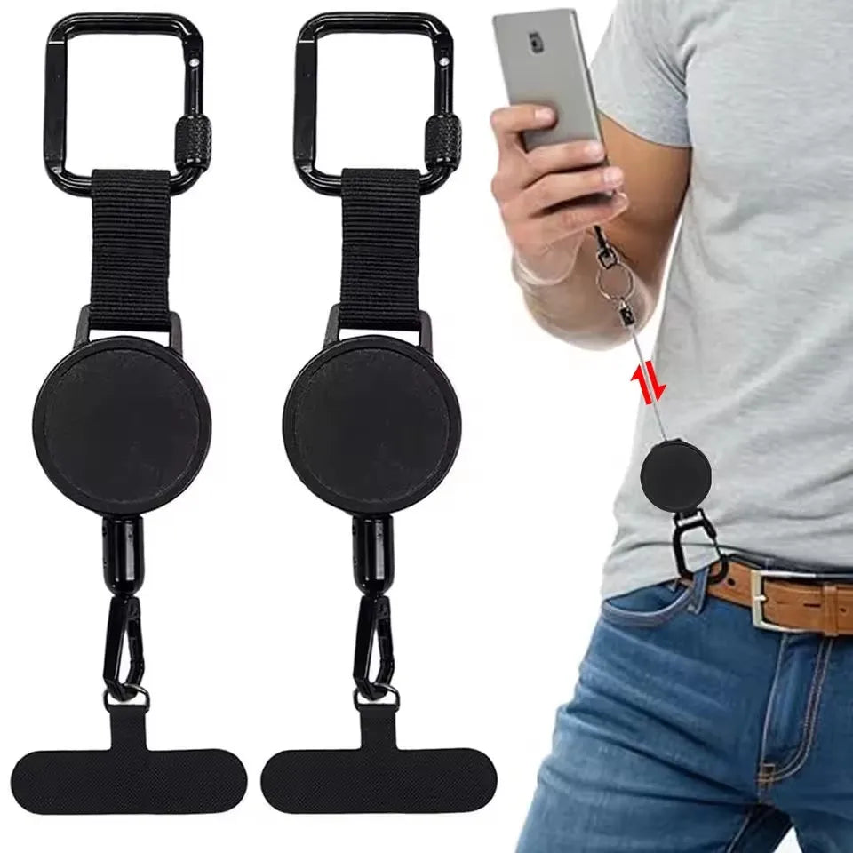 Retractable Anti-Theft Phone Holder – Smartphone Safety Lanyard with Carabiner, Anti-Drop Harness for Hiking & Cycling