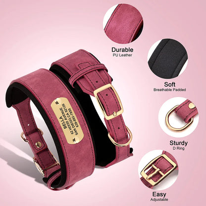 Wide Personalized PU Leather Dog Collar – Custom Tag Soft Pet Collar for Small, Medium & Large Dogs, Pitbulls & Bulldogs