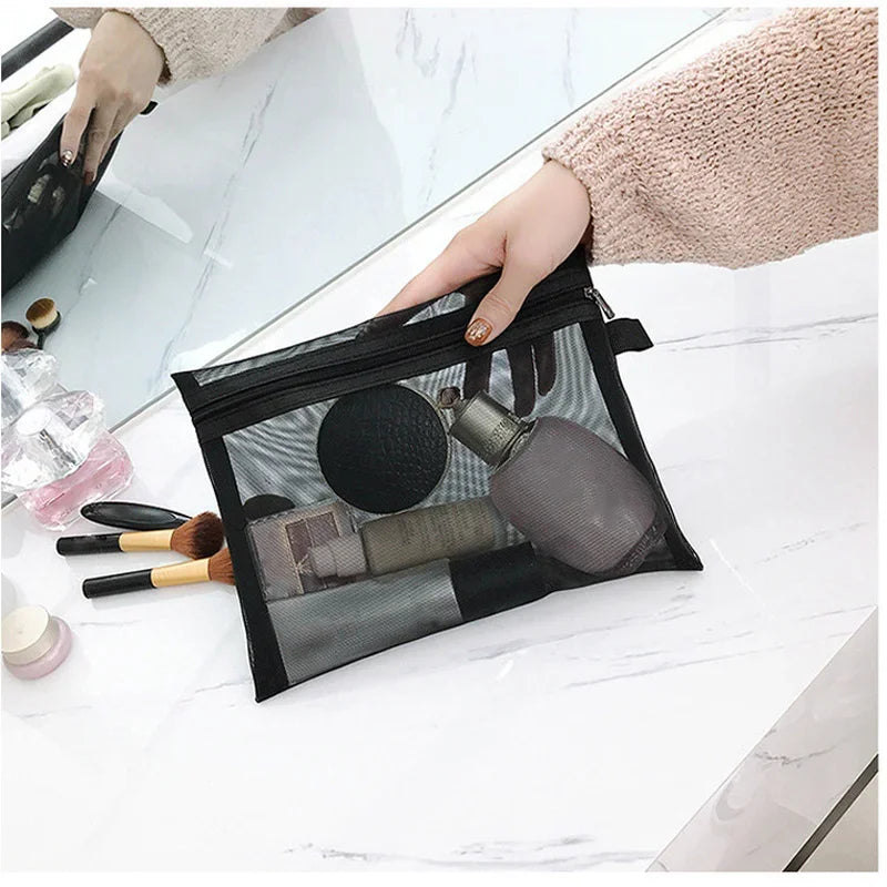 Female Makeup Pouch – Portable Small & Large Mesh Cosmetic Bag, Toiletry Beauty Case, Travel Makeup Organizer Storage Bag