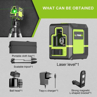 Lfine 2-Line Laser Level with Tripod — Professional 360° Self-Leveling Horizontal & Vertical Laser Measuring Tool