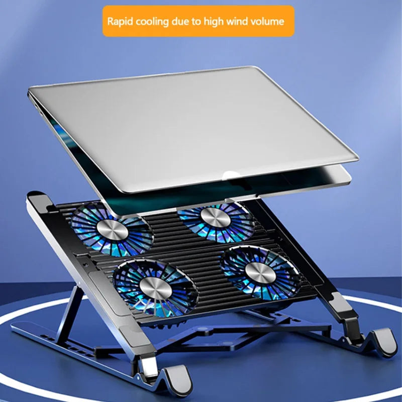 New Foldable Laptop Cooler Base Stand - Portable Cooling Pad with 4 Fans, Adjustable Notebook Stand for 13-17.3 Inch Laptops