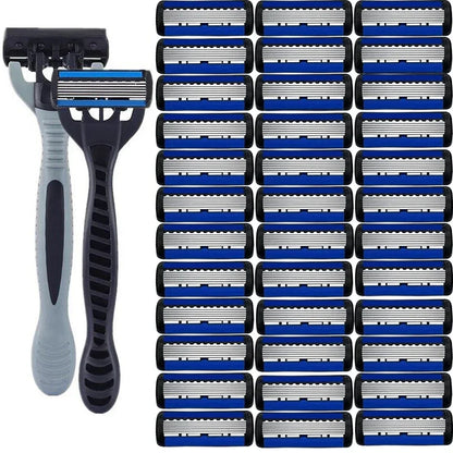 Men’s Manual Safety Razor – 6-Layer Stainless Steel Hair Removal Knife with Replaceable Razor Head and Tools