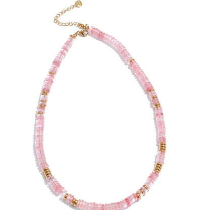 Yhpup Colorful Natural Stone Bead Necklace – Handmade Y2K Stainless Steel Waterproof Chain Jewelry for Women