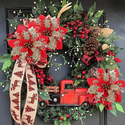 Glitter Artificial Christmas Flowers – 14.5cm Pink, Red & Gold Tree Ornaments for Holiday Home Decor