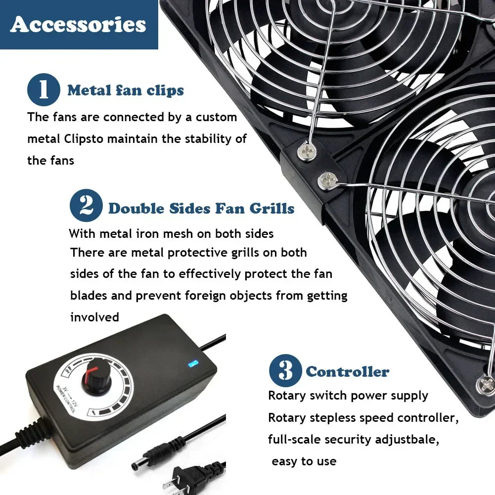 120mm 3000RPM Cooling Fan with Controller – 12V/220V Server, BTC Machine, Workstation Cabinet Radiator Fan