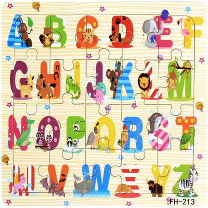 20-Piece Wooden Puzzle Set — Cartoon Animals, Cars, Letters & Numbers Educational Jigsaw Toys for Kids