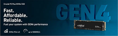 Crucial P3 Plus 1TB PCIe Gen4x4 NVMe M.2 SSD – 500GB, 1TB, 2TB, 5000MB/s Speed (OEM Package)