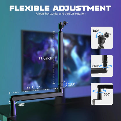 FIFINE Adjustable Low-Profile Desk Microphone Arm Stand – Suspension Boom with Cable Management for K688, Ampligame & AM8-BM88
