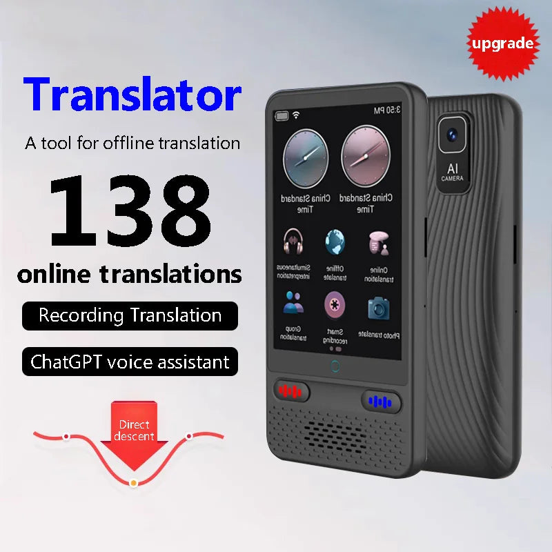 AI Language Translator Device – 138 Languages Two-Way Real-Time Voice Translation with ChatGPT Support for Travel & Business